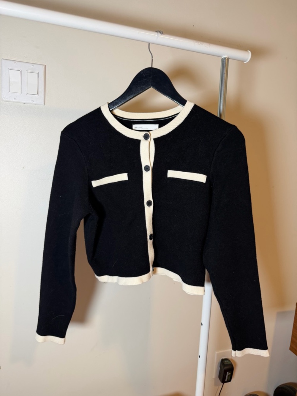 OAK + FORT Black and Cream Buttoned Cardigan